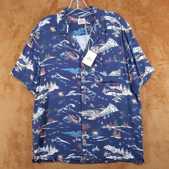 FAHERTY Camp Shirt Mens Small Navy Button Up Short Sleeve Sea to Ski $158